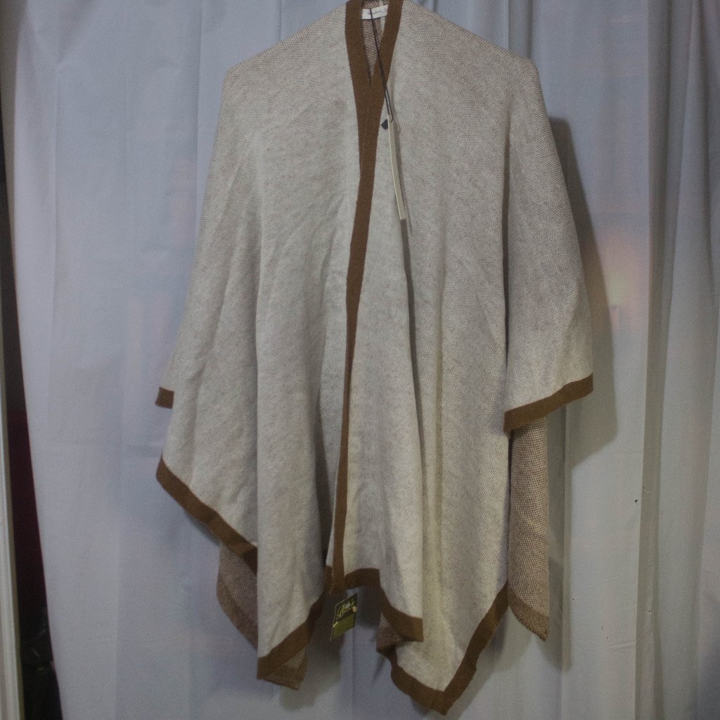 Mustard Seed Cream And Brown Cape Poncho